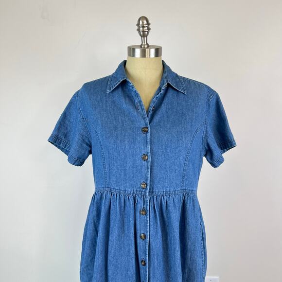 Vintage L.L. Bean Women's Blue Jean Denim Button Down Midi Dress (Sz M) - Picture 6 of 10
